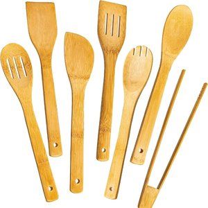 Kitchen Nonstick Wooden Spoons for Cooking 7-Piece, Bamboo Cooking Utensils Set